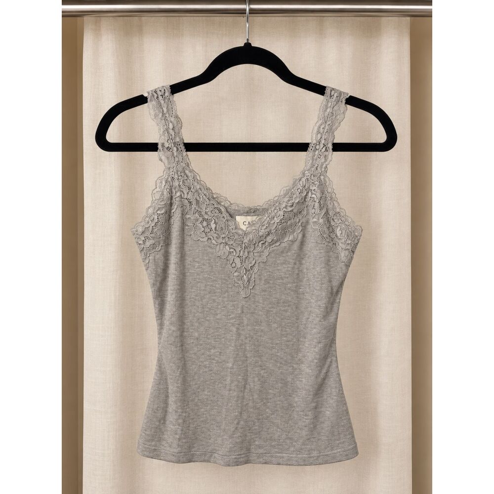Cami NYC Gray Lace Ribbed Tank